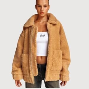 i am gia teddy sherpa jacket caramel xs